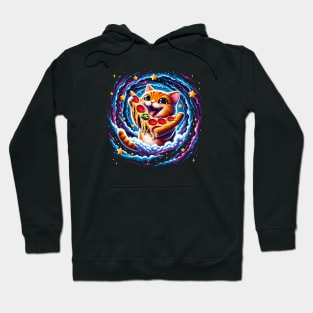 Funny Orange Cat eating Pizza in Space Hoodie